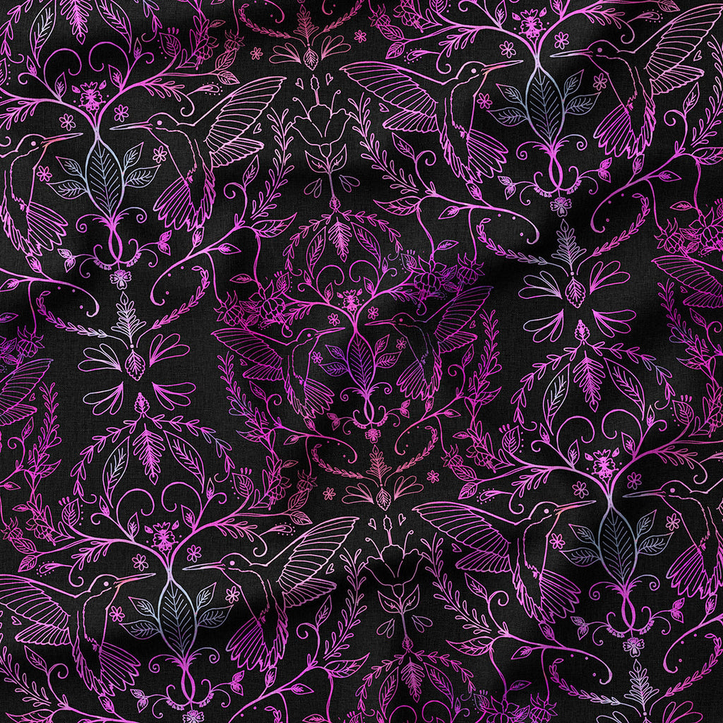 Hummingbirds Lace Black & Pink Fabric