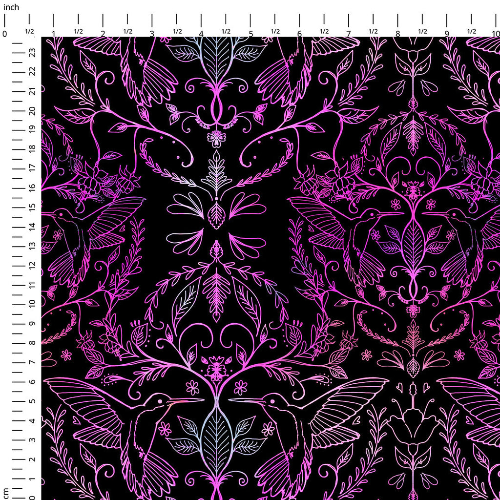 Hummingbirds Lace Black & Pink Fabric
