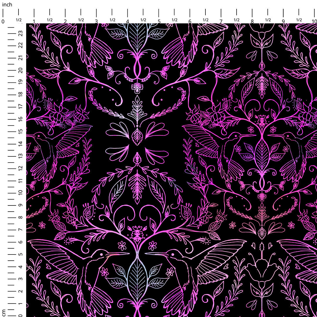 Hummingbirds Lace Black & Pink Fabric