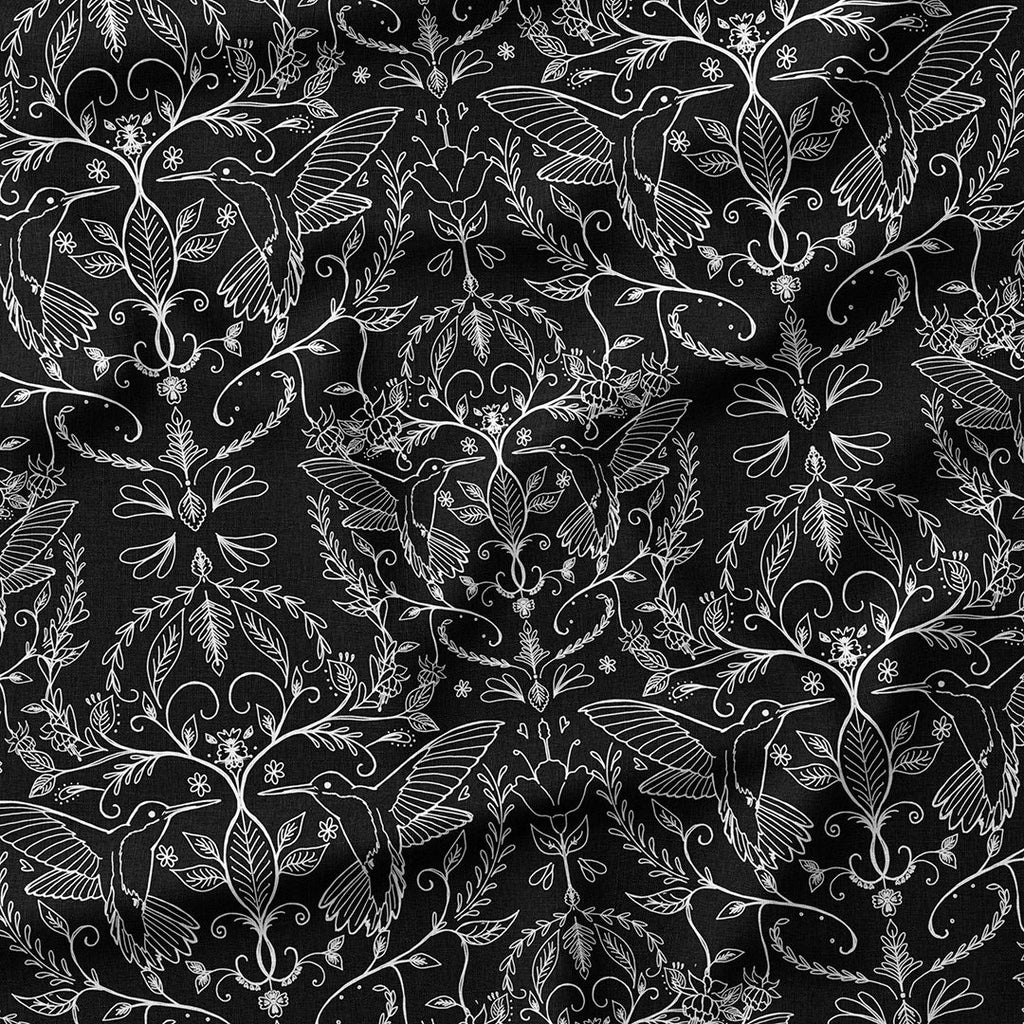 Hummingbirds Lace Black & White Fabric