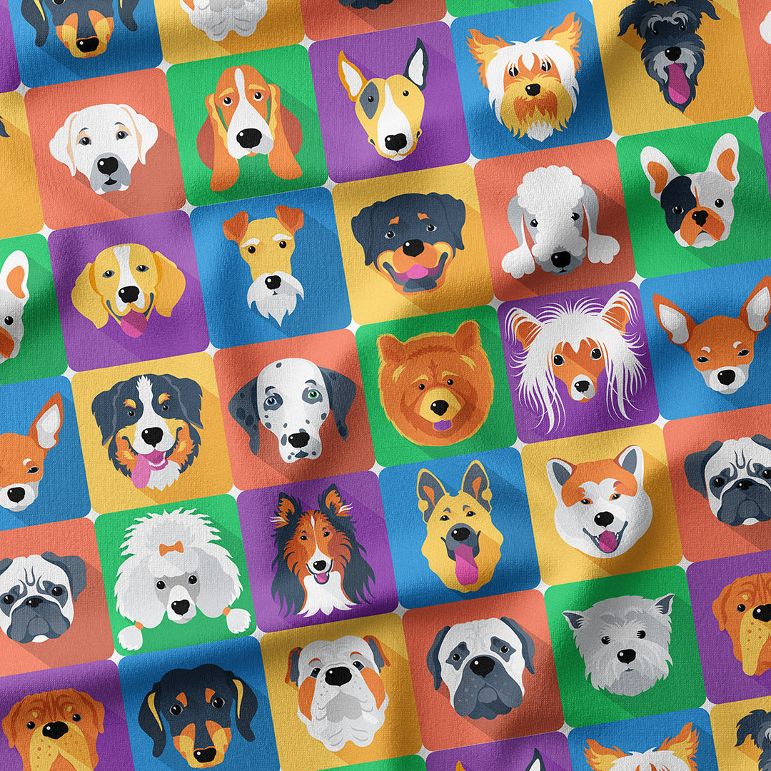Colourful Dogs Collage Fabric