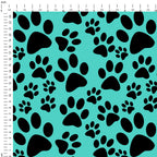 Teal Paw Prints Fabric