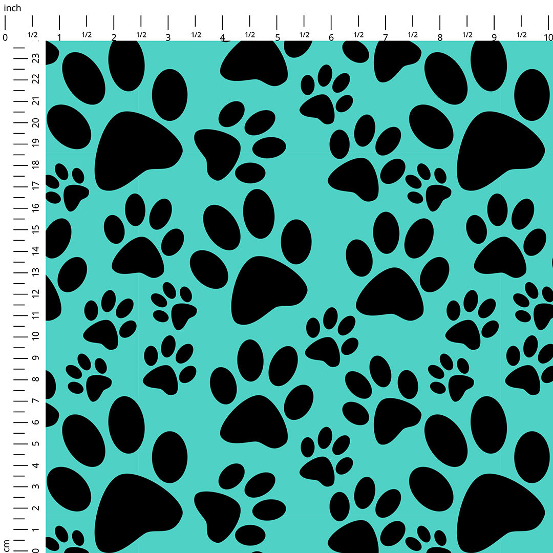Teal Paw Prints Fabric
