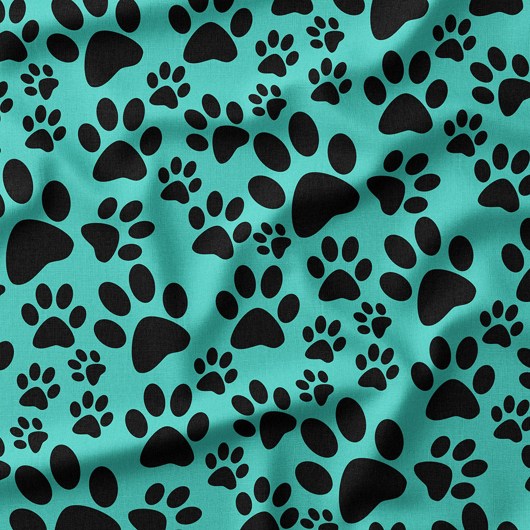 Teal Paw Prints Fabric