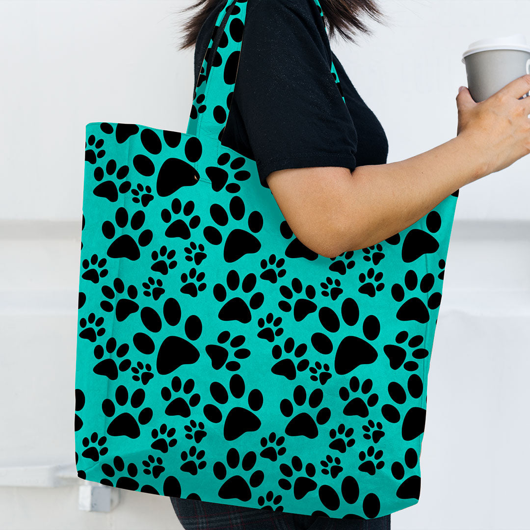 Teal Paw Prints Fabric