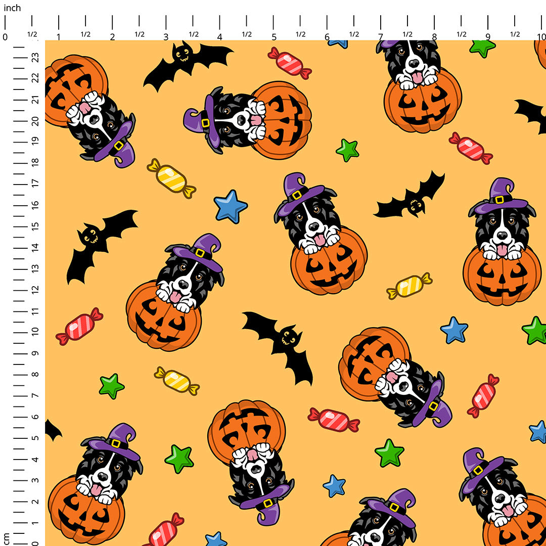 Halloween Collie Orange Fabric