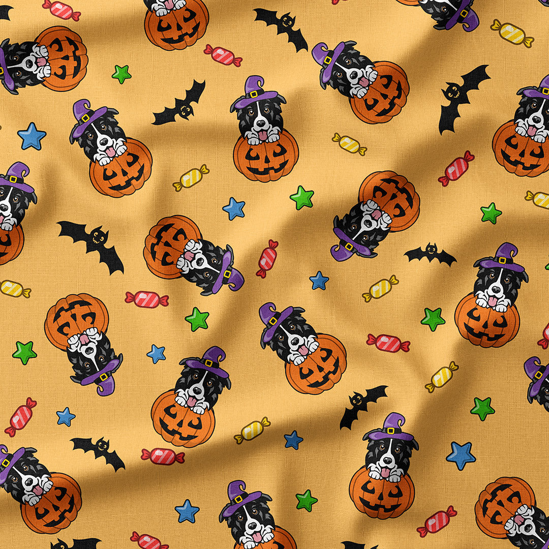 Halloween Collie Orange Fabric