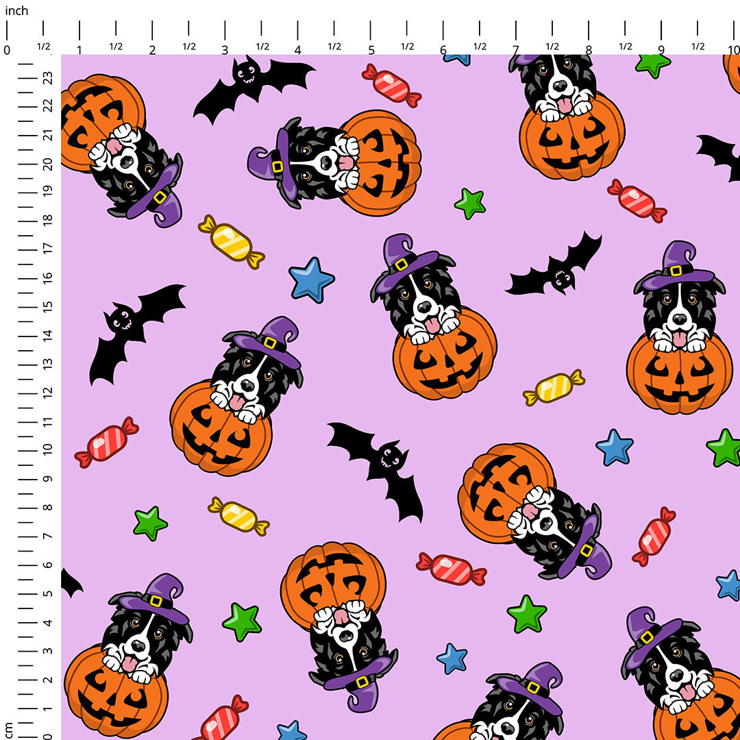 Halloween Collie Purple Fabric