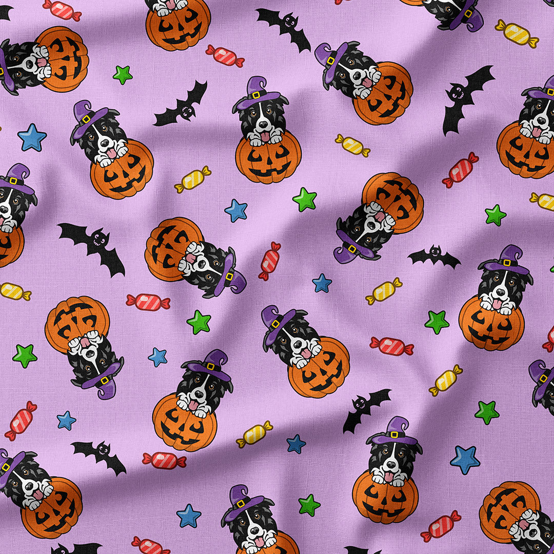 Halloween Collie Purple Fabric
