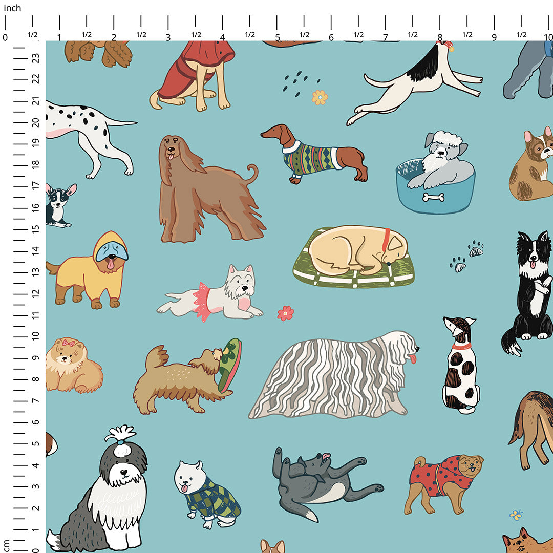 Dogs On Blue Fabric
