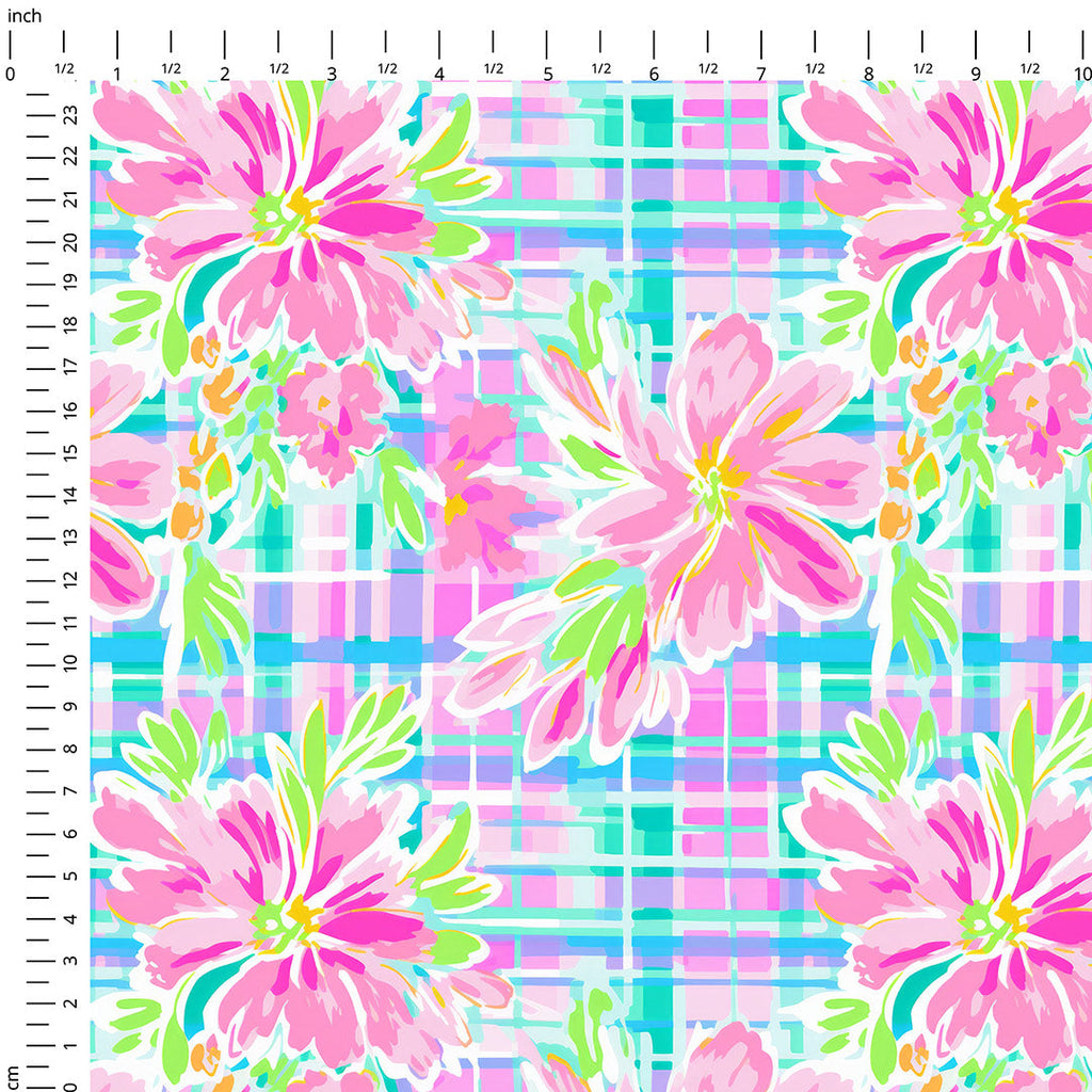 Bright Checks and Flowers Fabric