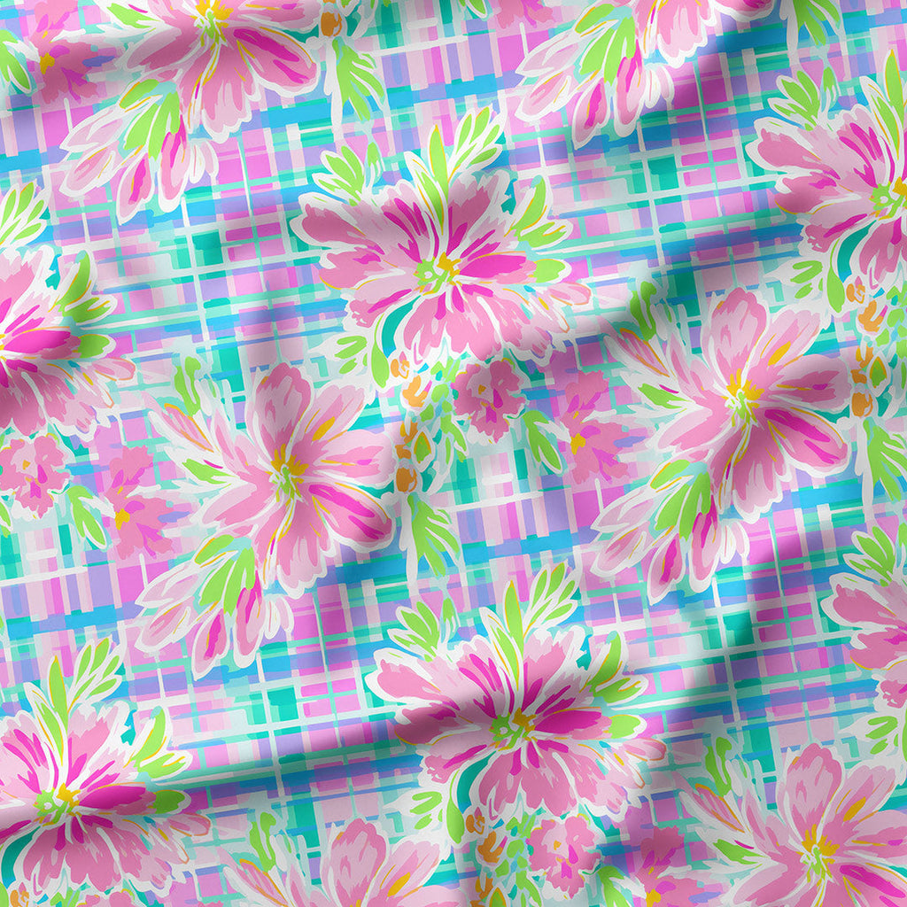 Bright Checks and Flowers Fabric