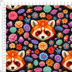 Panda Floral Black Fabric