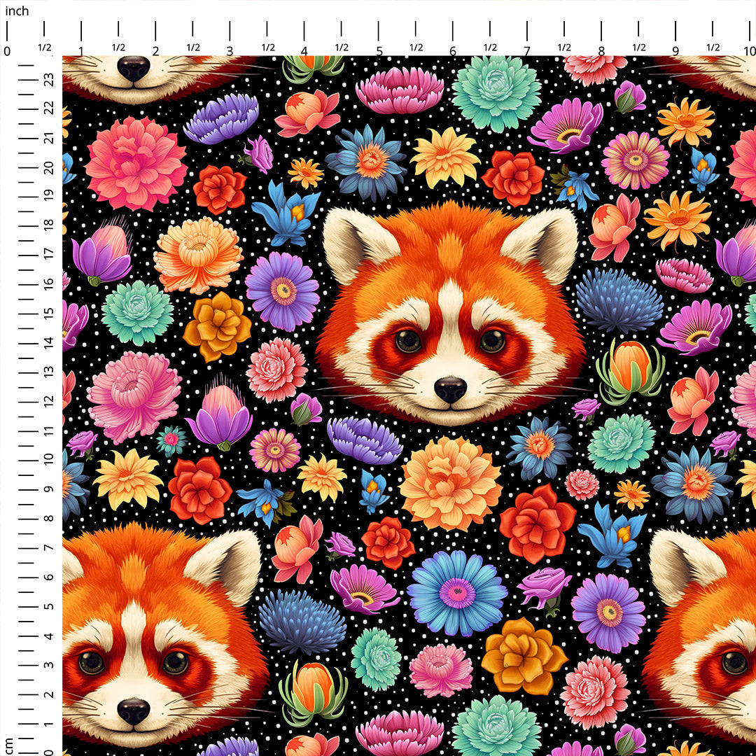 Panda Floral Black Fabric