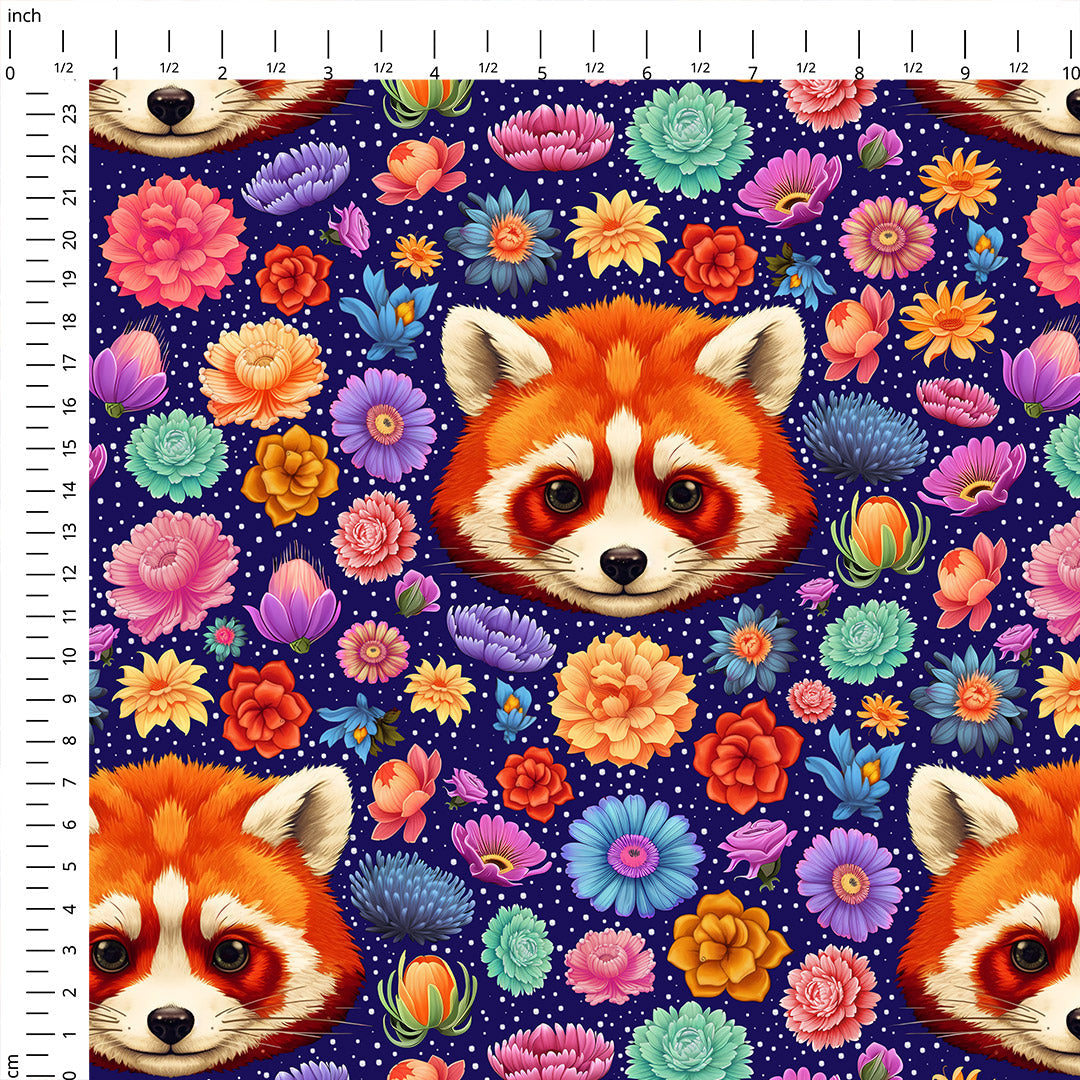 Panda Floral Blue Fabric