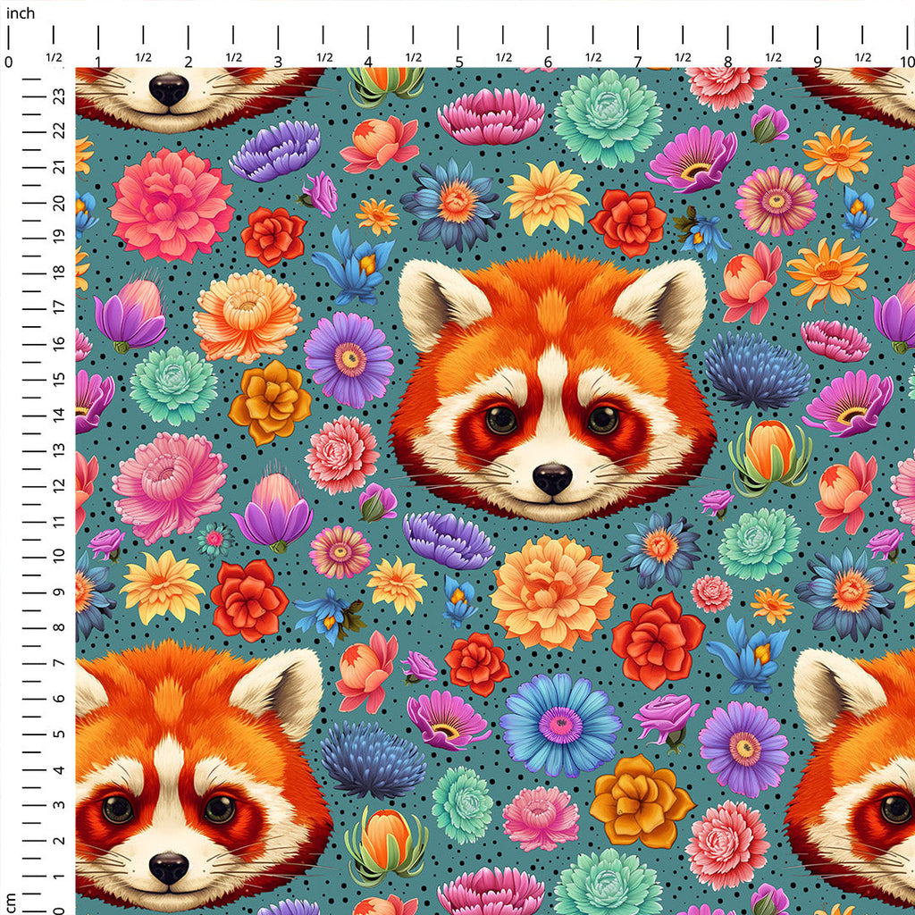 Panda Floral Teal Fabric