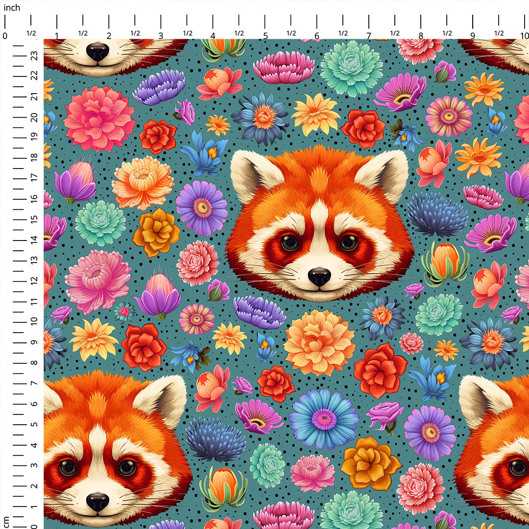 Panda Floral Teal Fabric