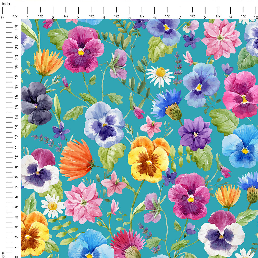 Pansies Teal Fabric