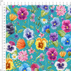 Pansies Teal Fabric