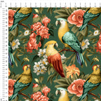 Parrots On Green Fabric