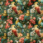 Parrots On Green Fabric
