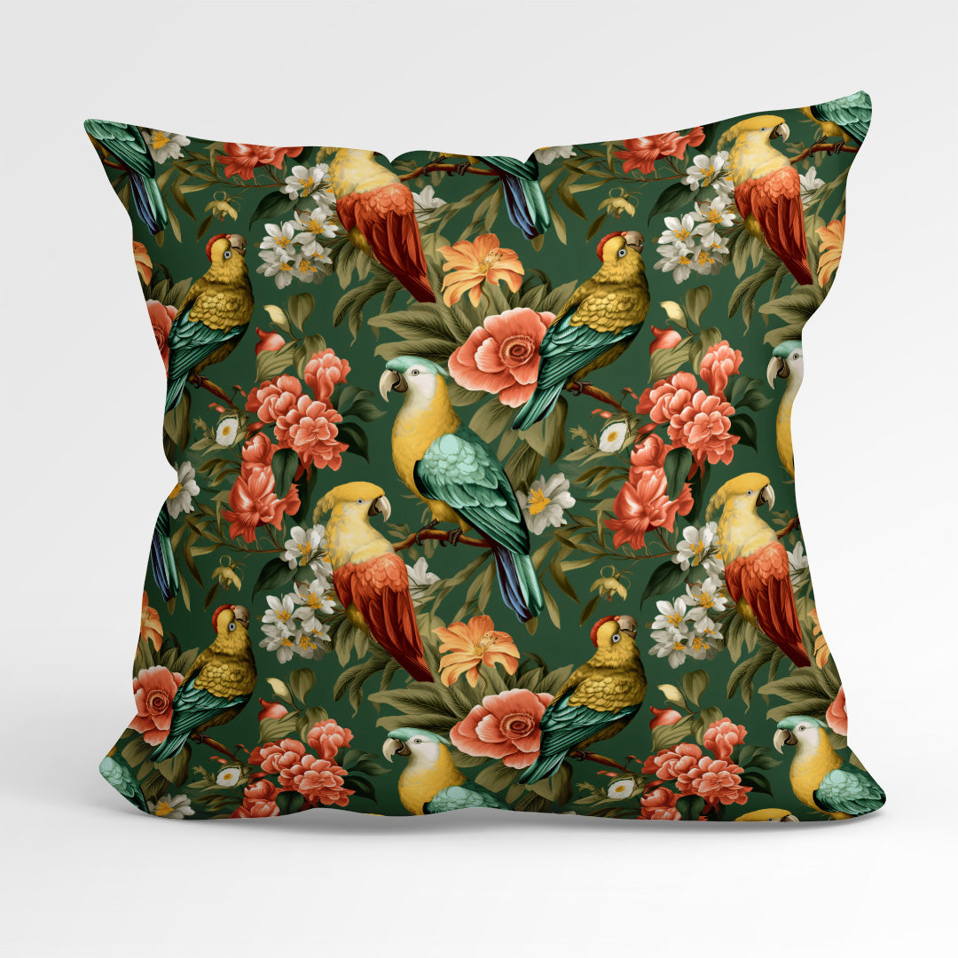 Parrots On Green Fabric