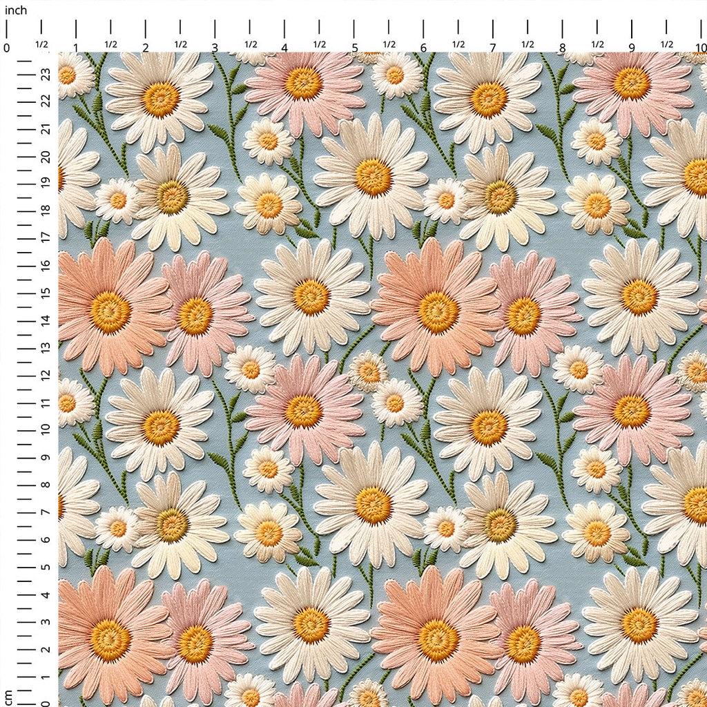 Pastel Daisy Embroidery Fabric