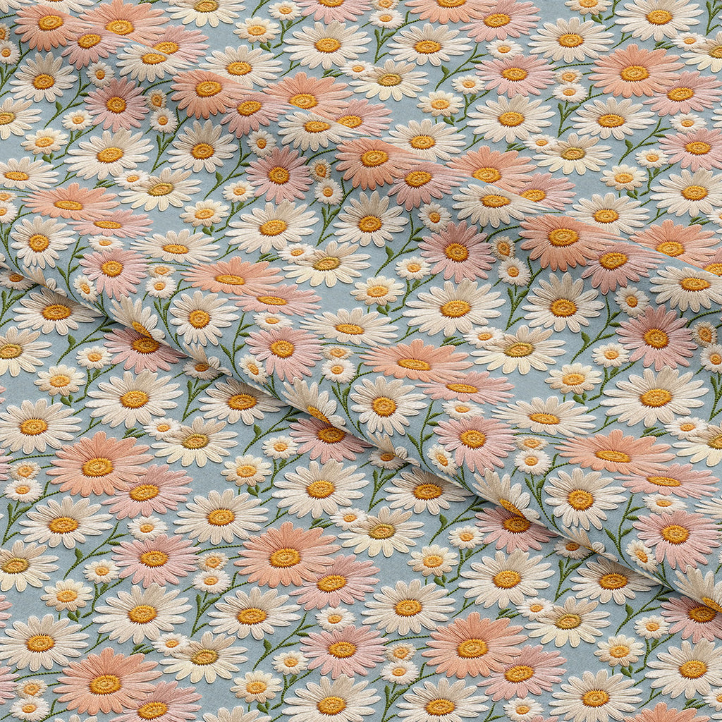 Pastel Daisy Embroidery Fabric