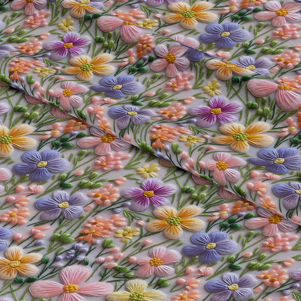 Pastel Floral Embroidery Fabric