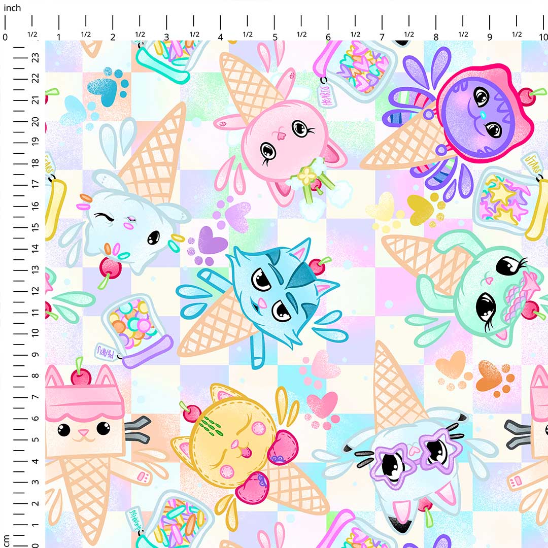 Pastel Kitty Cones Fabric