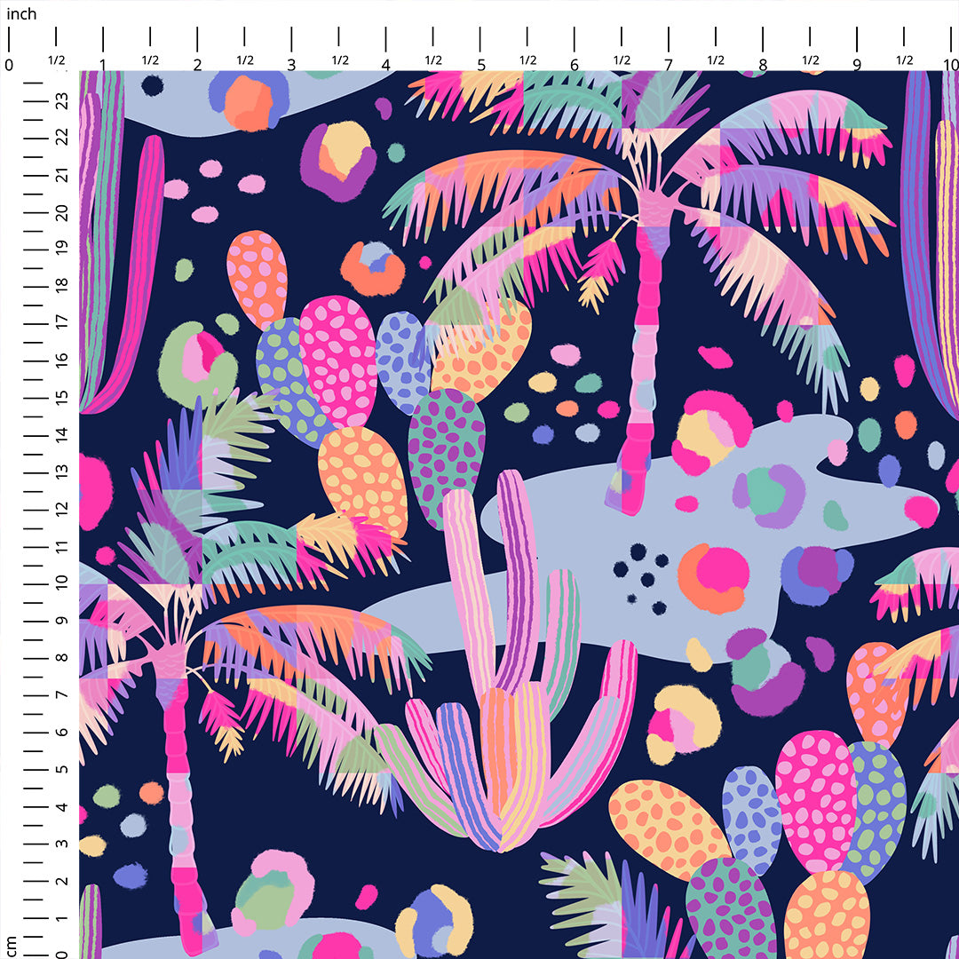 Navy Palm Trees Fabric