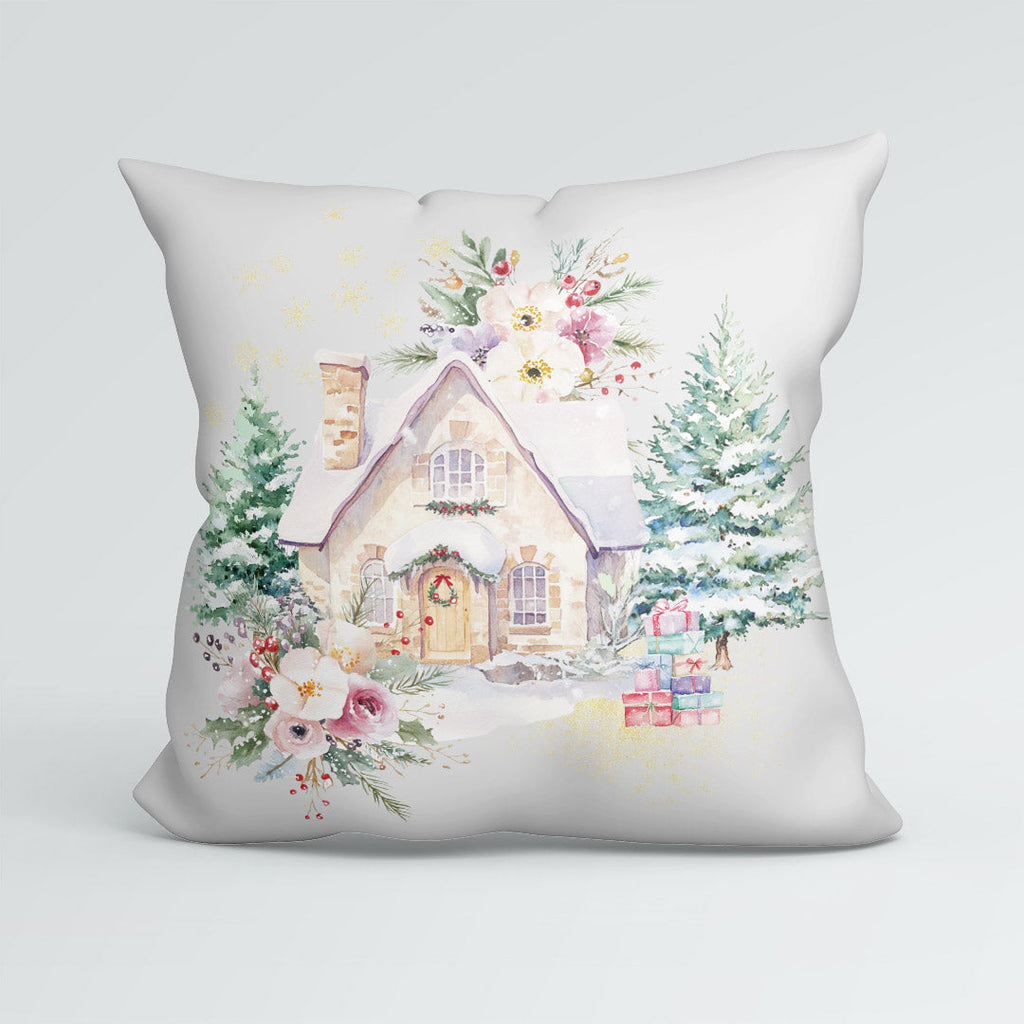 CUSHION Panel Pastel Winter Hut Grey CP-801