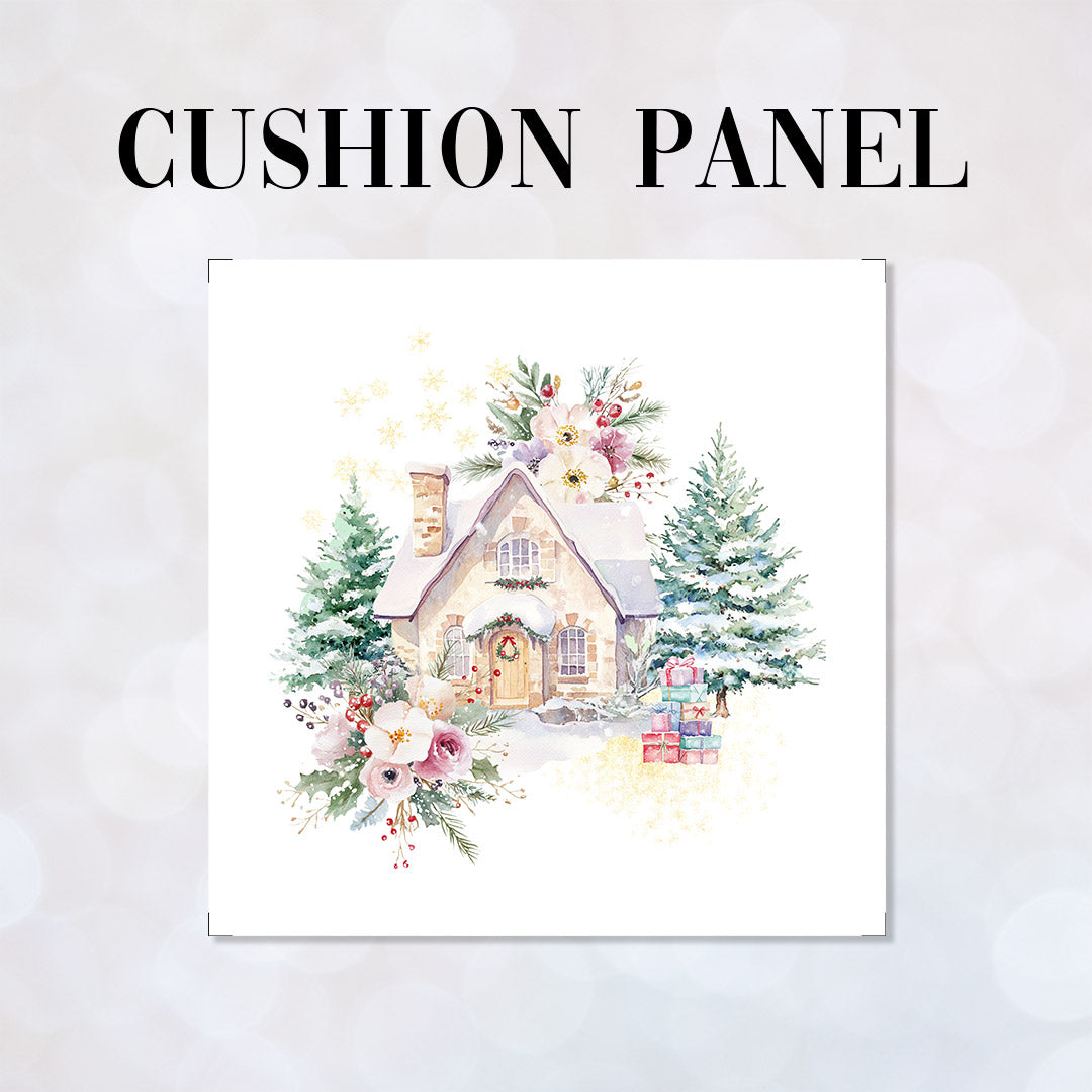CUSHION Panel Pastel Winter Hut White CP-802