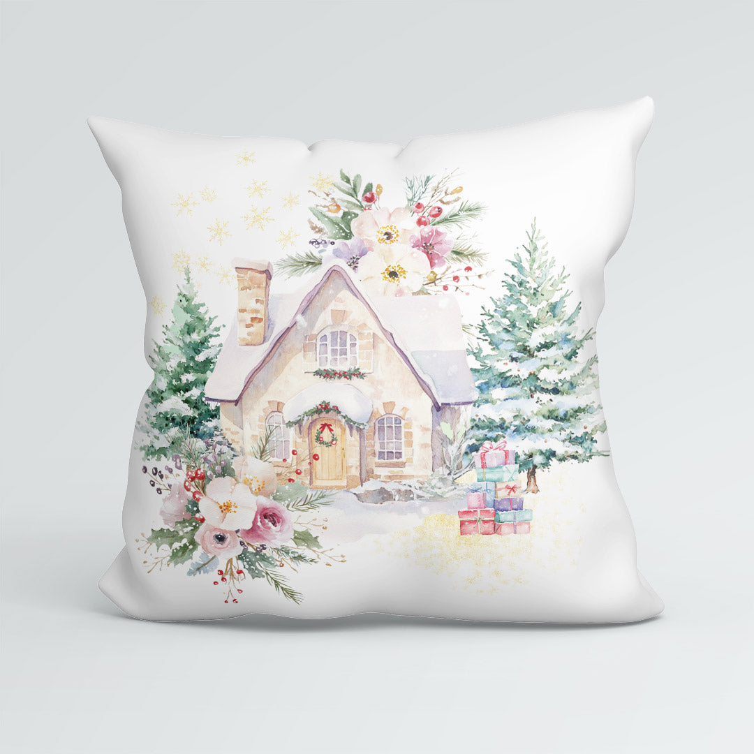 CUSHION Panel Pastel Winter Hut White CP-802