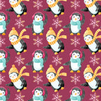 Penguins Plum Fabric