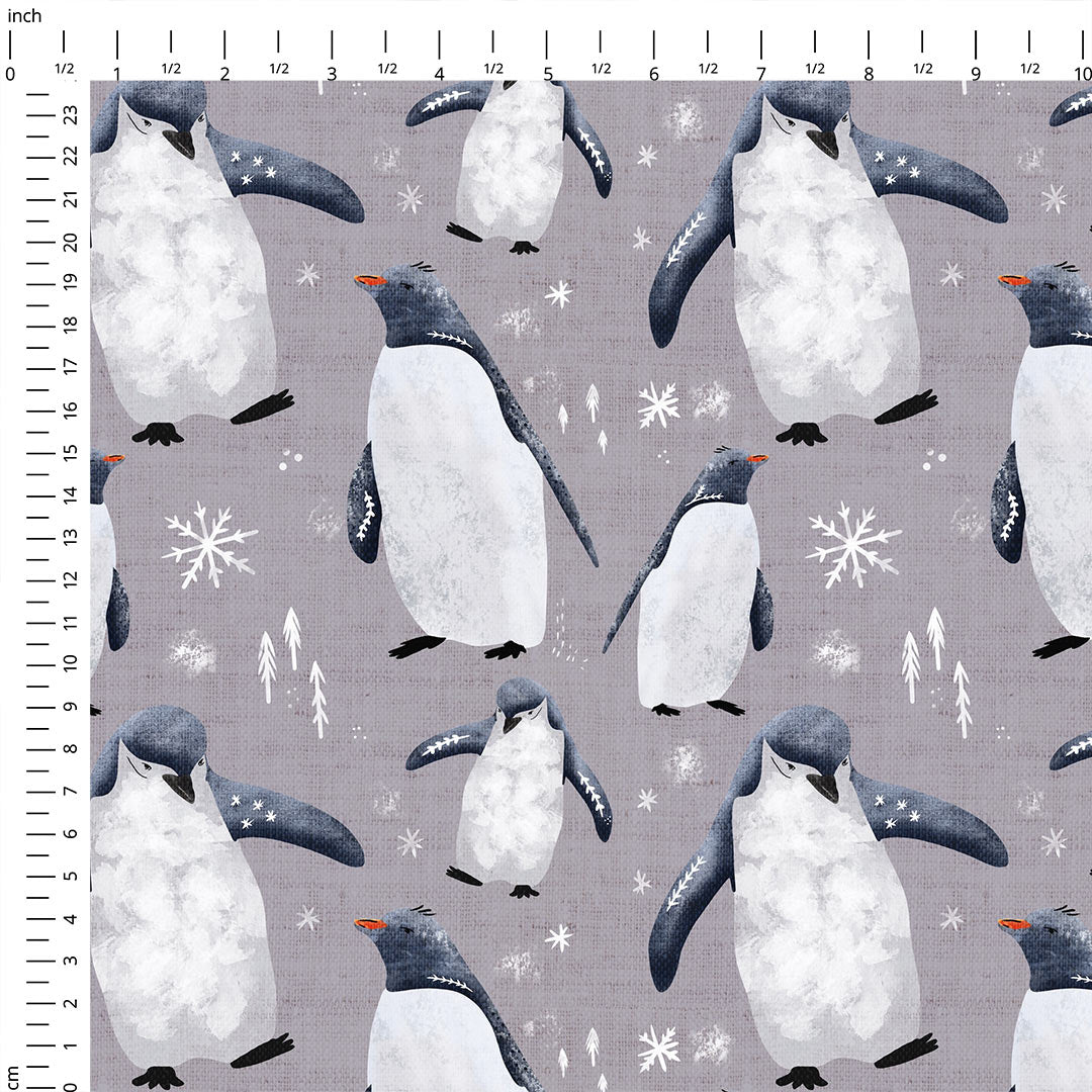 Penguins Grey Fabric