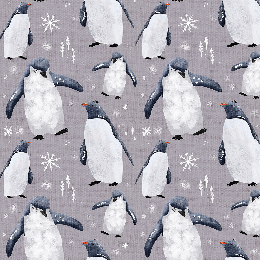 Penguins Grey Fabric