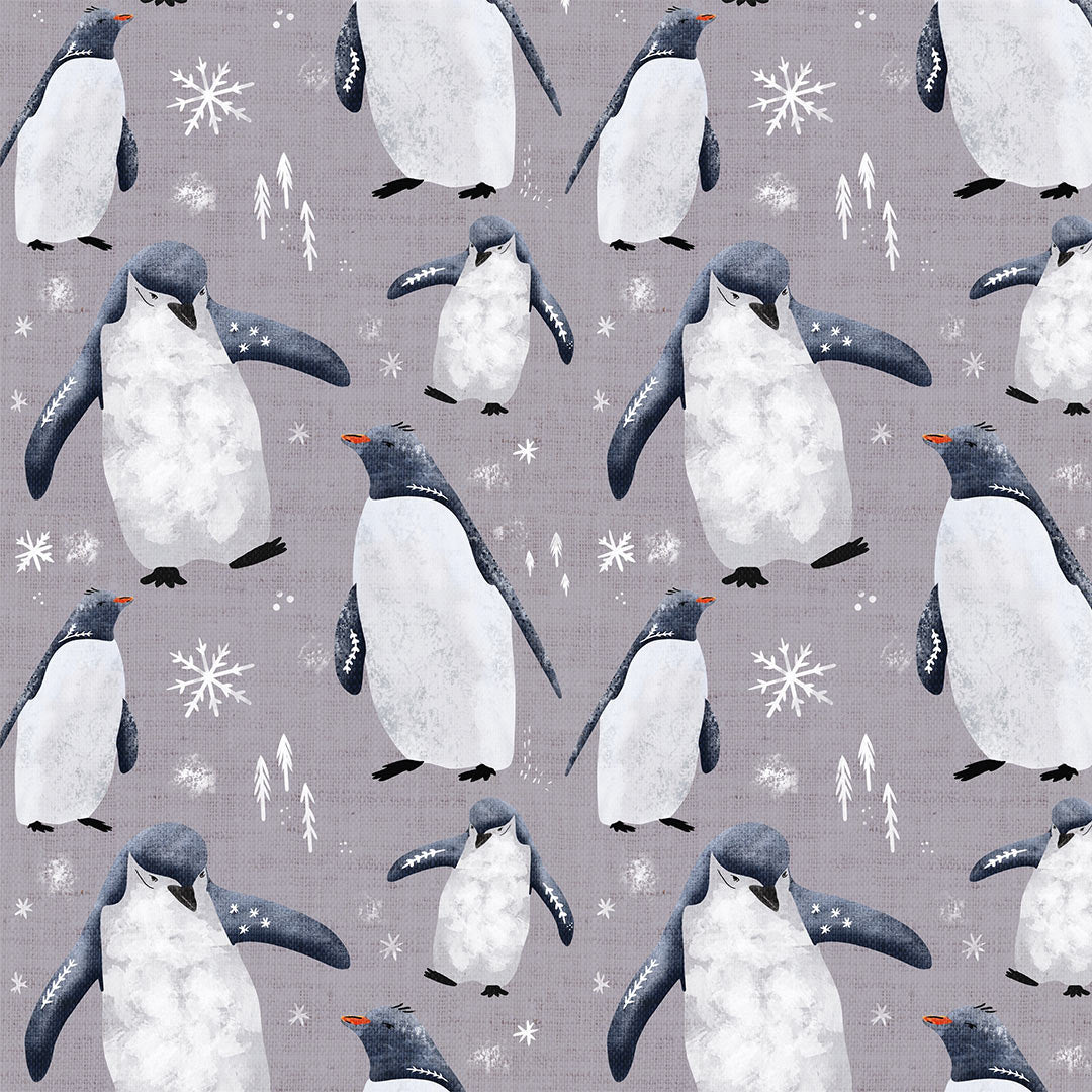 Penguins Grey Fabric
