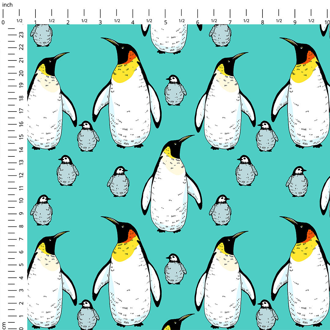Penguins Mint Fabric