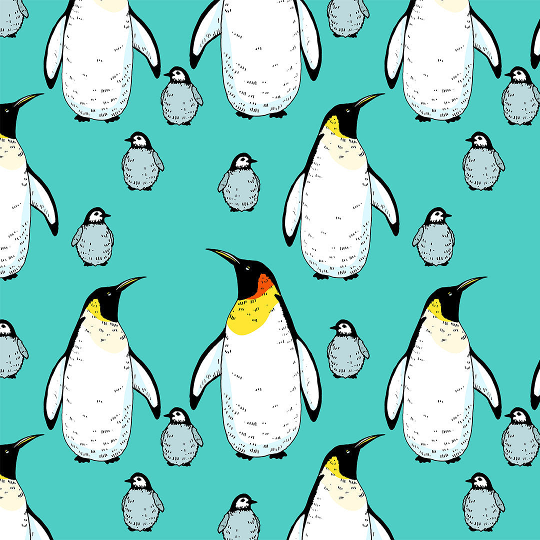 Penguins Mint Fabric