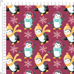 Penguins Plum Fabric