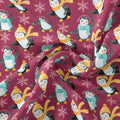 Penguins Plum Fabric