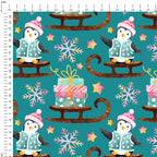 Penguins Teal Fabric