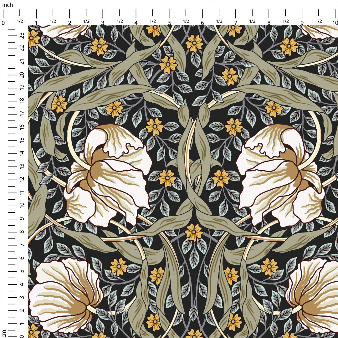Flower Vines Charcoal Fabric