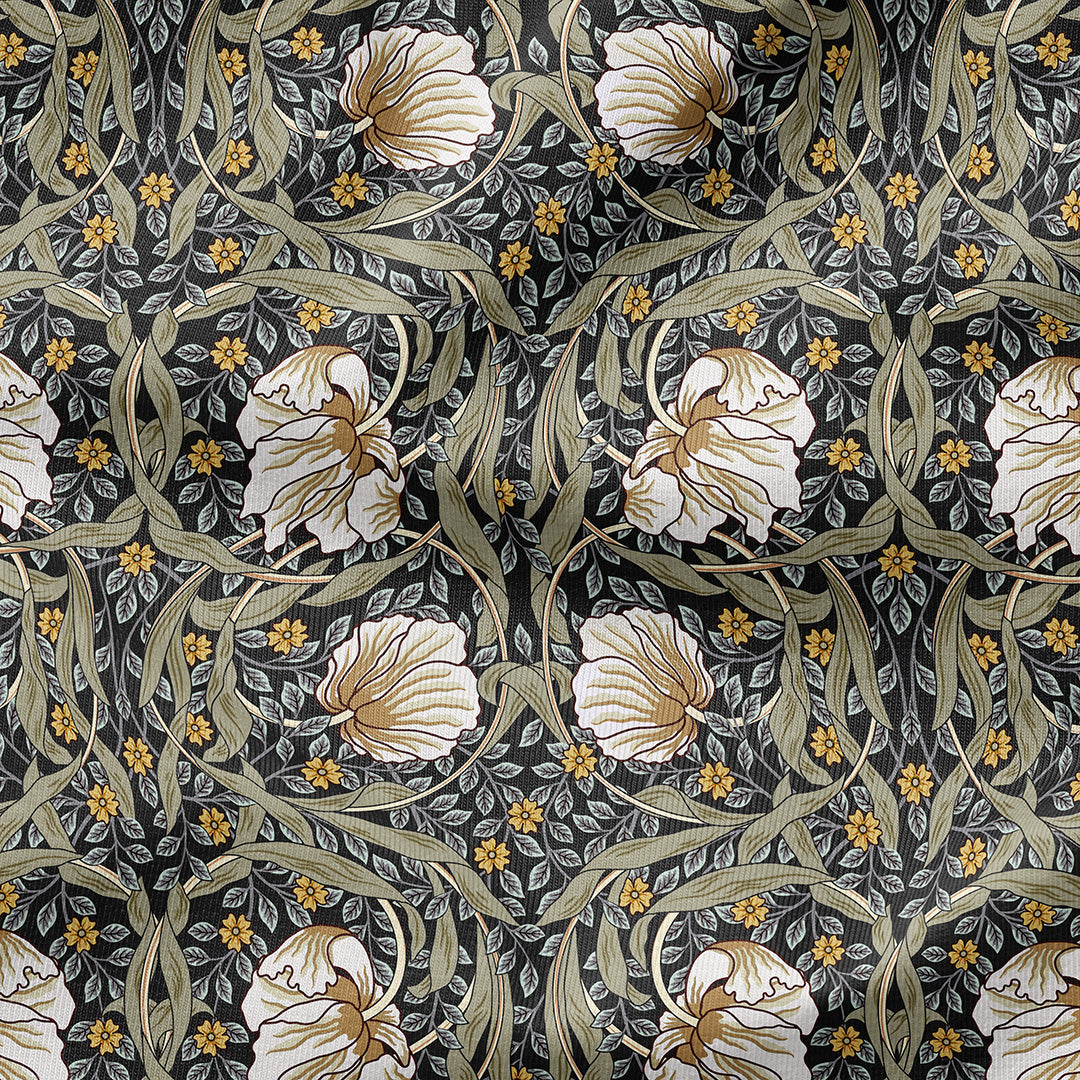 Flower Vines Charcoal Fabric