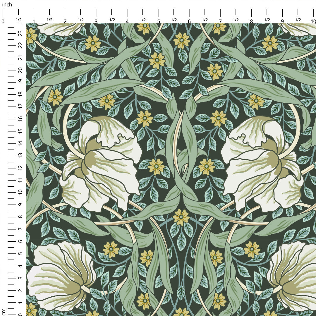 Flower Vines Green Fabric