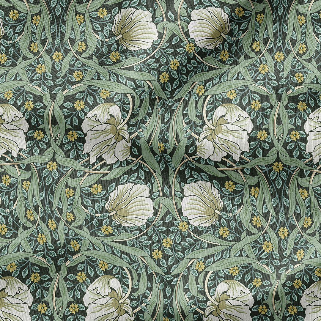 Flower Vines Green Fabric