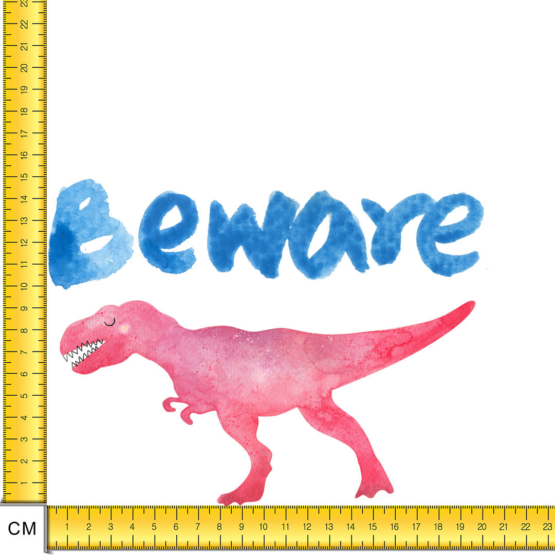 Pink Dino Beware Iron on Fabric Heat Transfer DTF-143