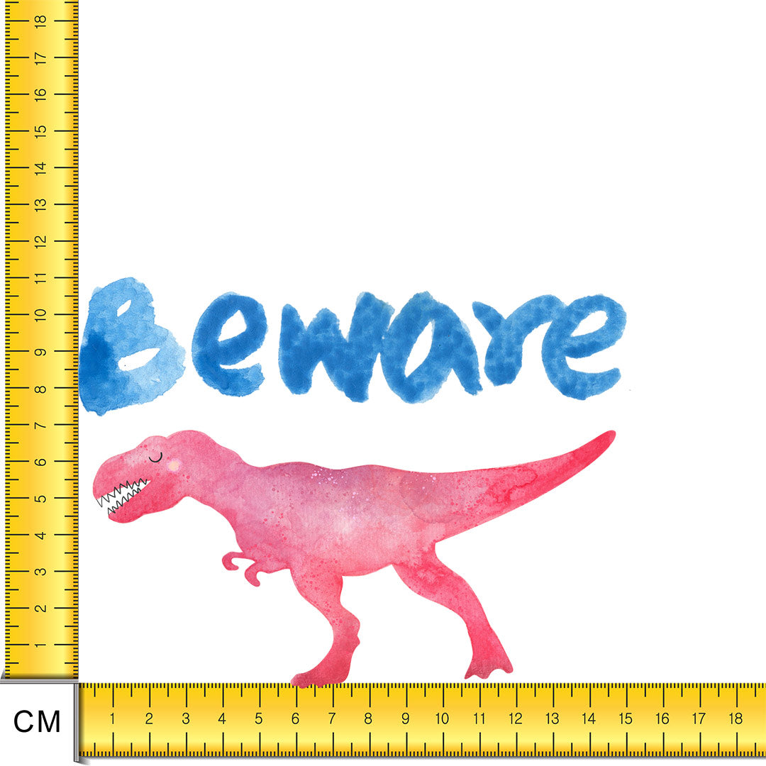 Pink Dino Beware Iron on Fabric Heat Transfer DTF-143