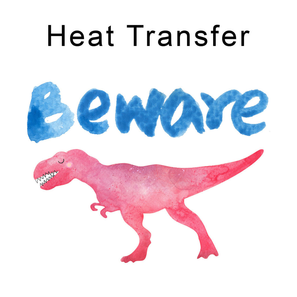 Pink Dino Beware Iron on Fabric Heat Transfer DTF-143